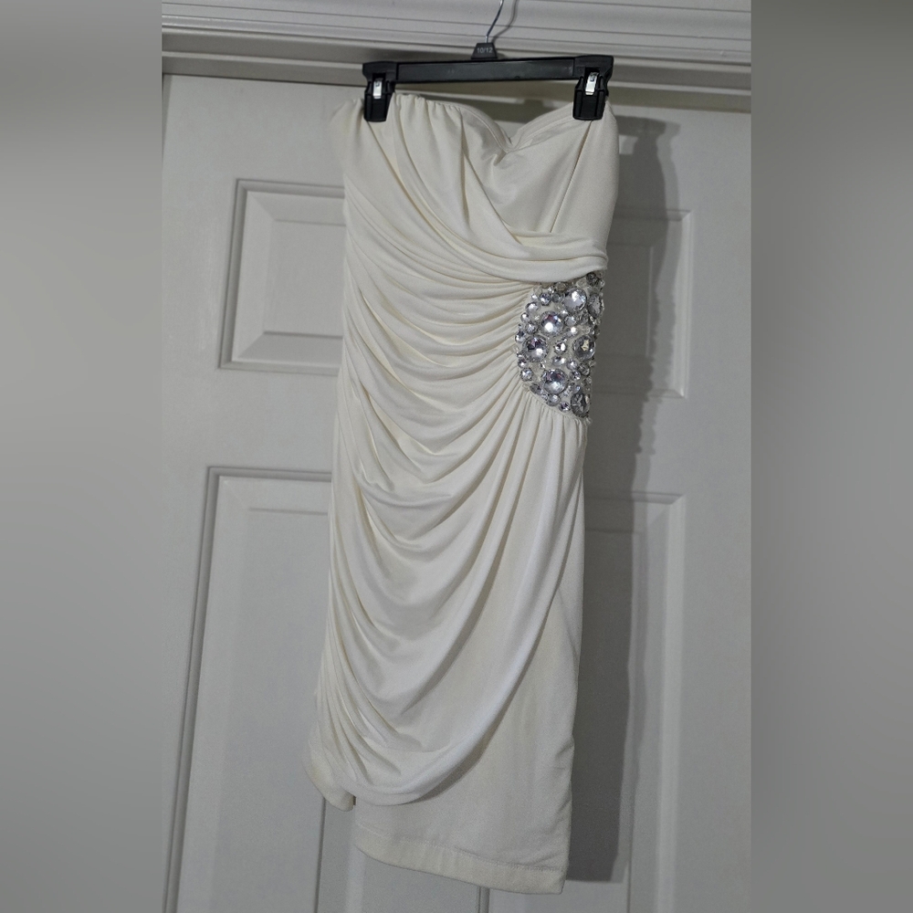 Short White Dress with Silver Embellishments